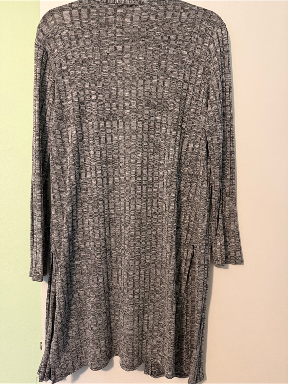 Gray Open-Front Ribbed Long Cardigan Sweater - Picture 3 of 4